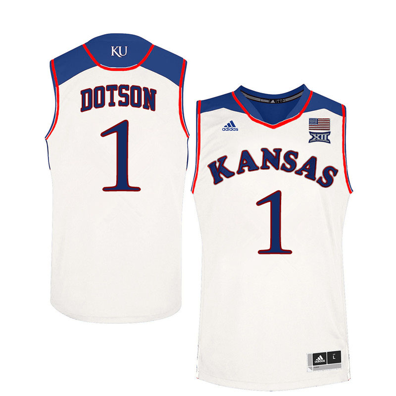 Men #1 Devon Dotson Kansas Jayhawks College Basketball Jerseys Sale-White